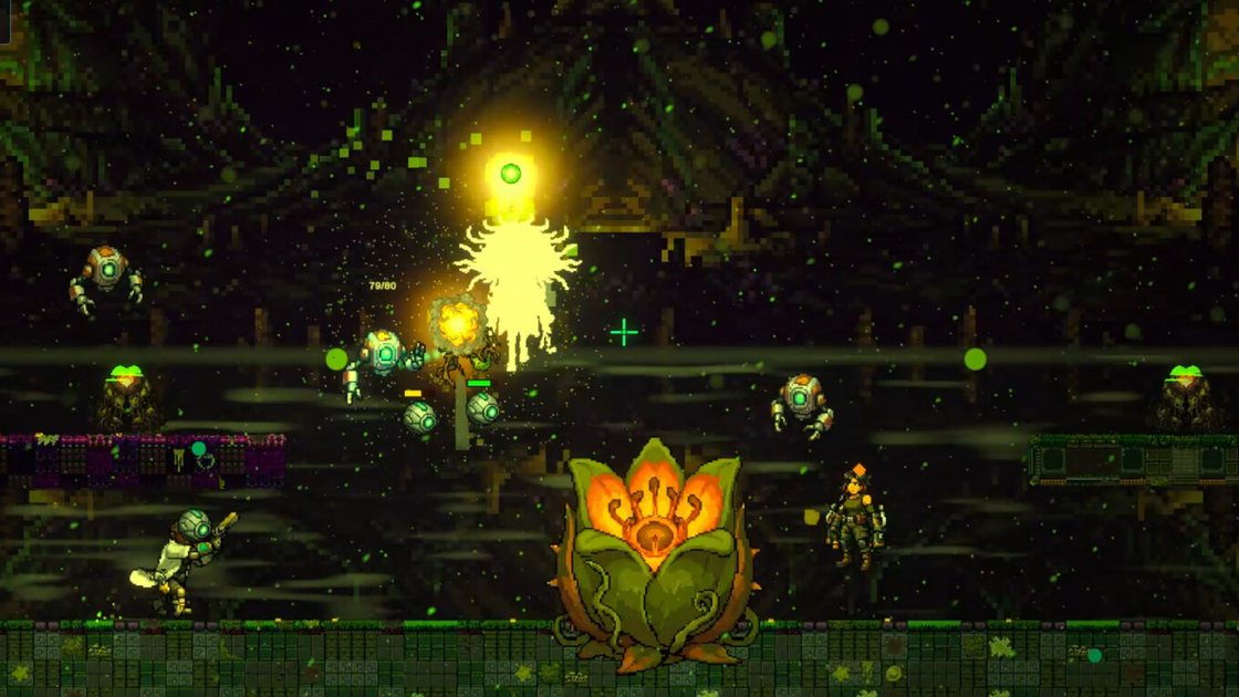 The Bloom: a giant flower pod in an overgrown cavern, surrounded by its brood