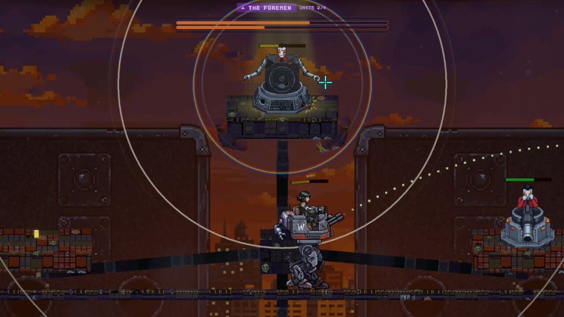 The Foremen: four turrets on a turning ring, one attacking from the top