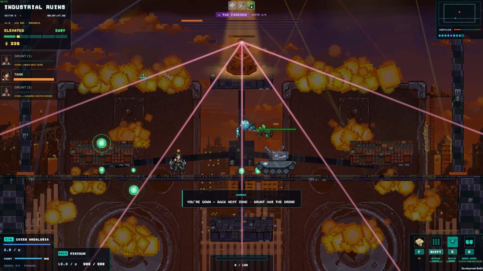 A co-op squad under a fan of laser beams during the Foremen fight